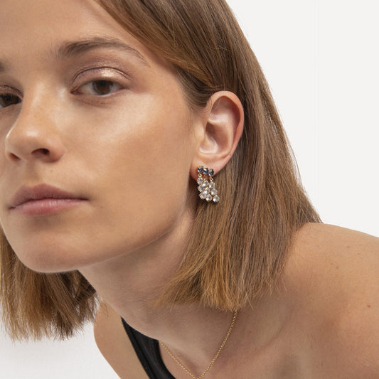 Pendientes largos Fadhila cristal azul en Plata