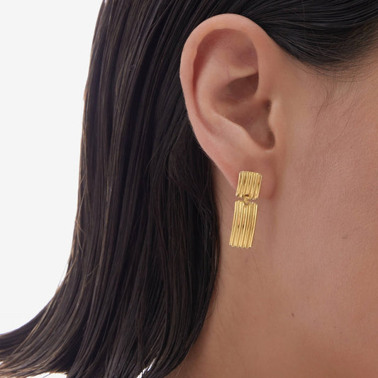 Pendientes largos Connect rectángulo en Plata