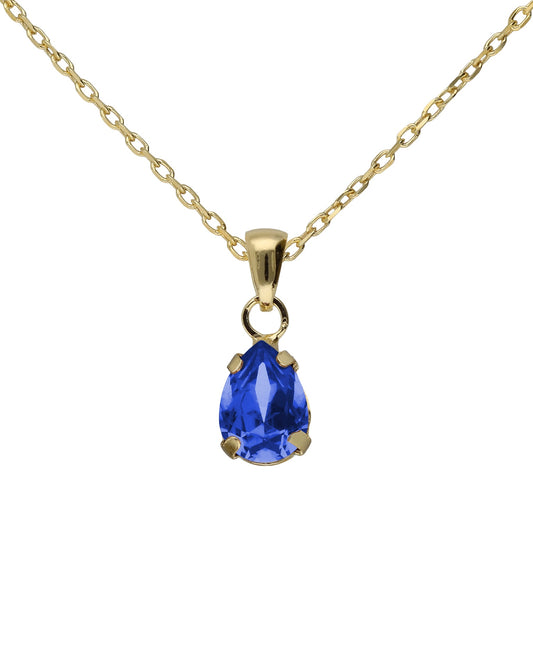 Collar corto lágrima Birthstone con cristal en Plata baño Oro