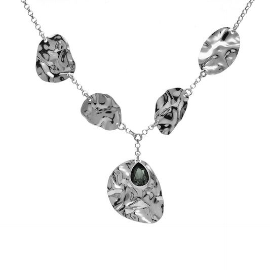 Collar corto Fullness textura cristal negro en Plata baño rodio