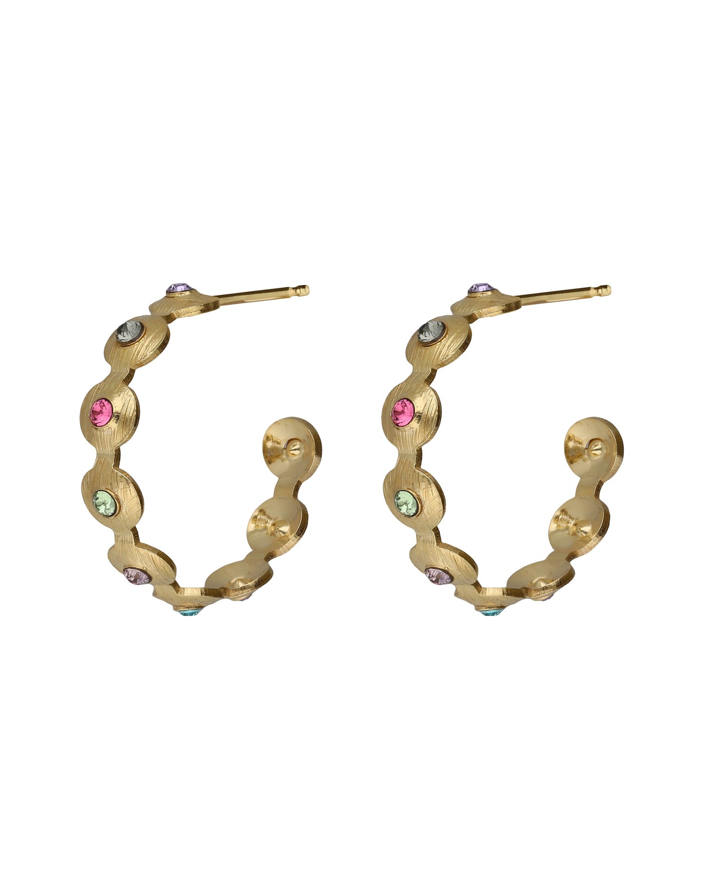 Pendientes aro textura círculo Bruma con cristal multicolor en Plata baño Oro