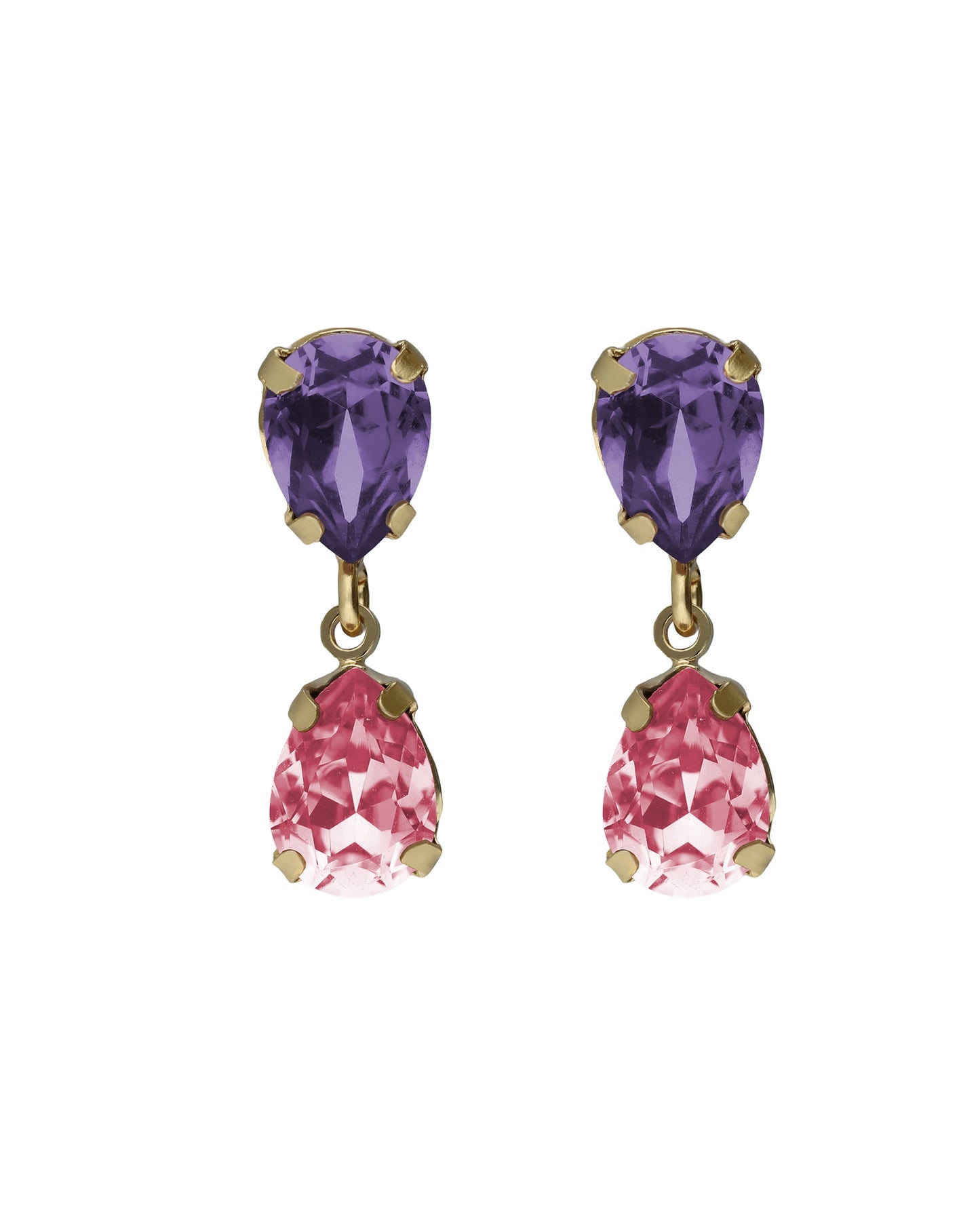 Pendientes cortos lágrima Birthstone con cristal en Plata baño Oro
