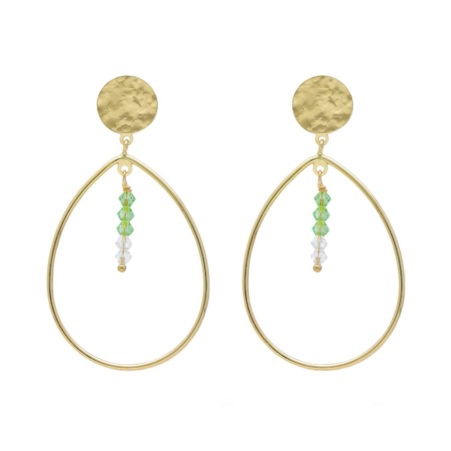 Pendientes largos Anya textura oval cristal en Plata baño Oro