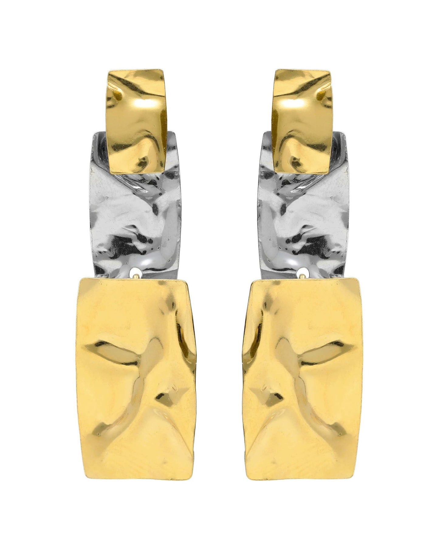 Pendientes largos Avenue rectángulo textura bicolor en Plata