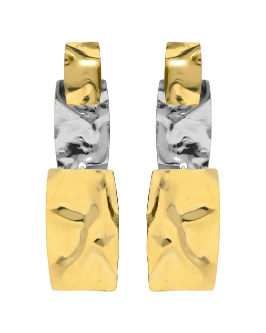 Pendientes largos Avenue rectángulo textura bicolor en Plata