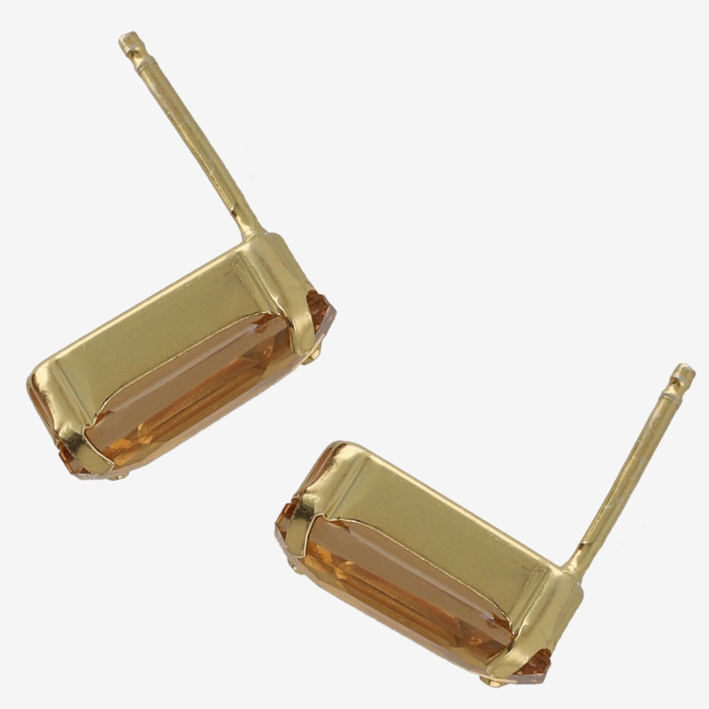 Pendientes botón Inspire rectángulo cristal en Plata baño Oro