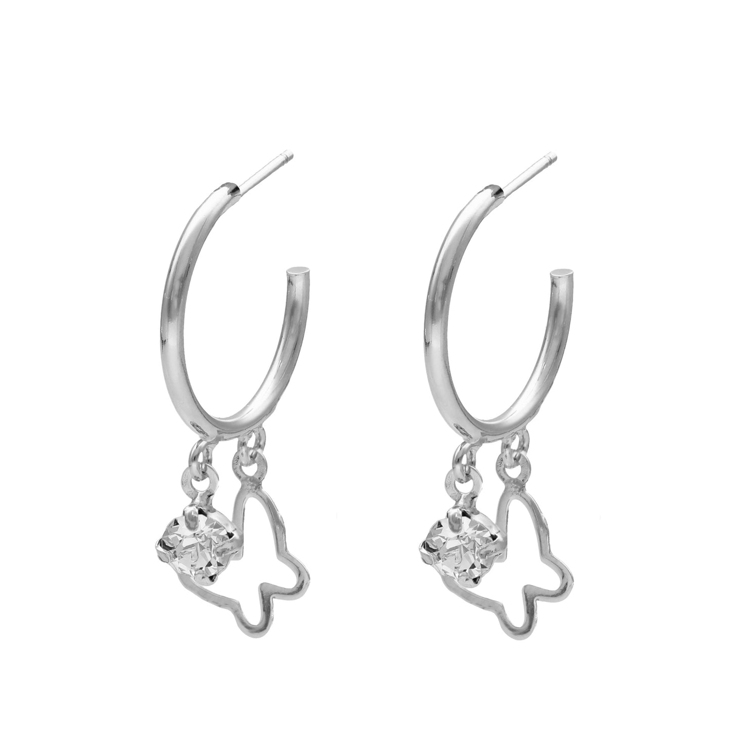 Pendientes aro Vera mariposa cristal blanco en Plata