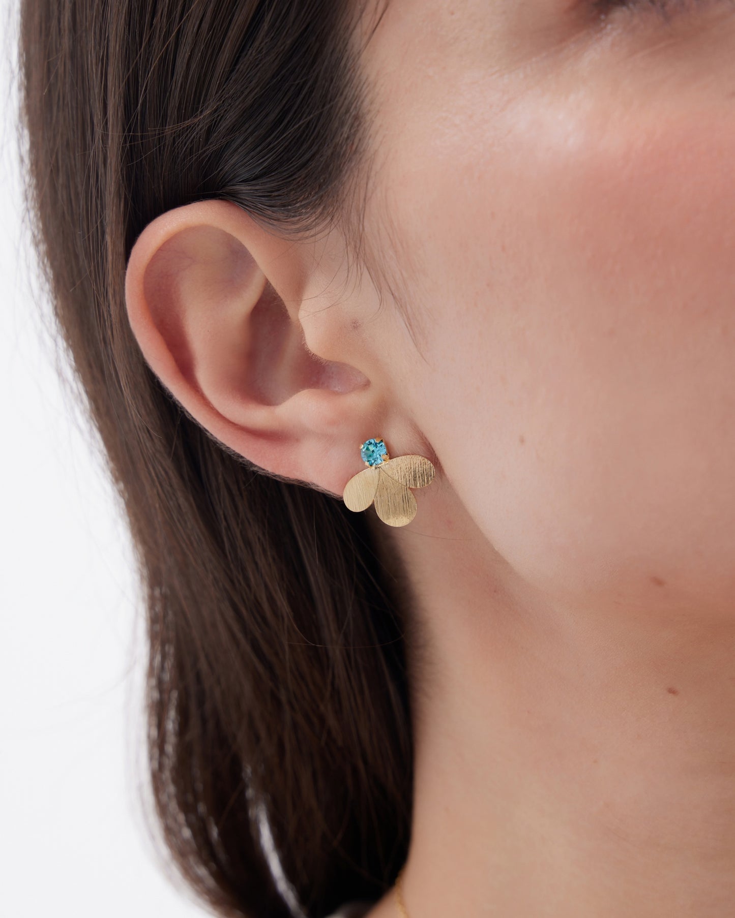 Pendientes botón Azure gota textura con cristal azul en Plata baño Oro