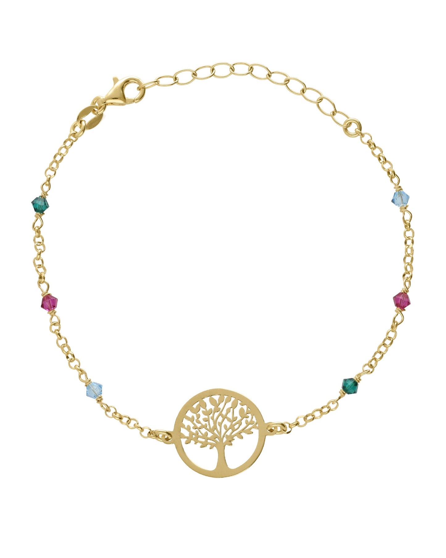 Pulsera Azure árbol vida con cristal multicolor en Plata baño Oro