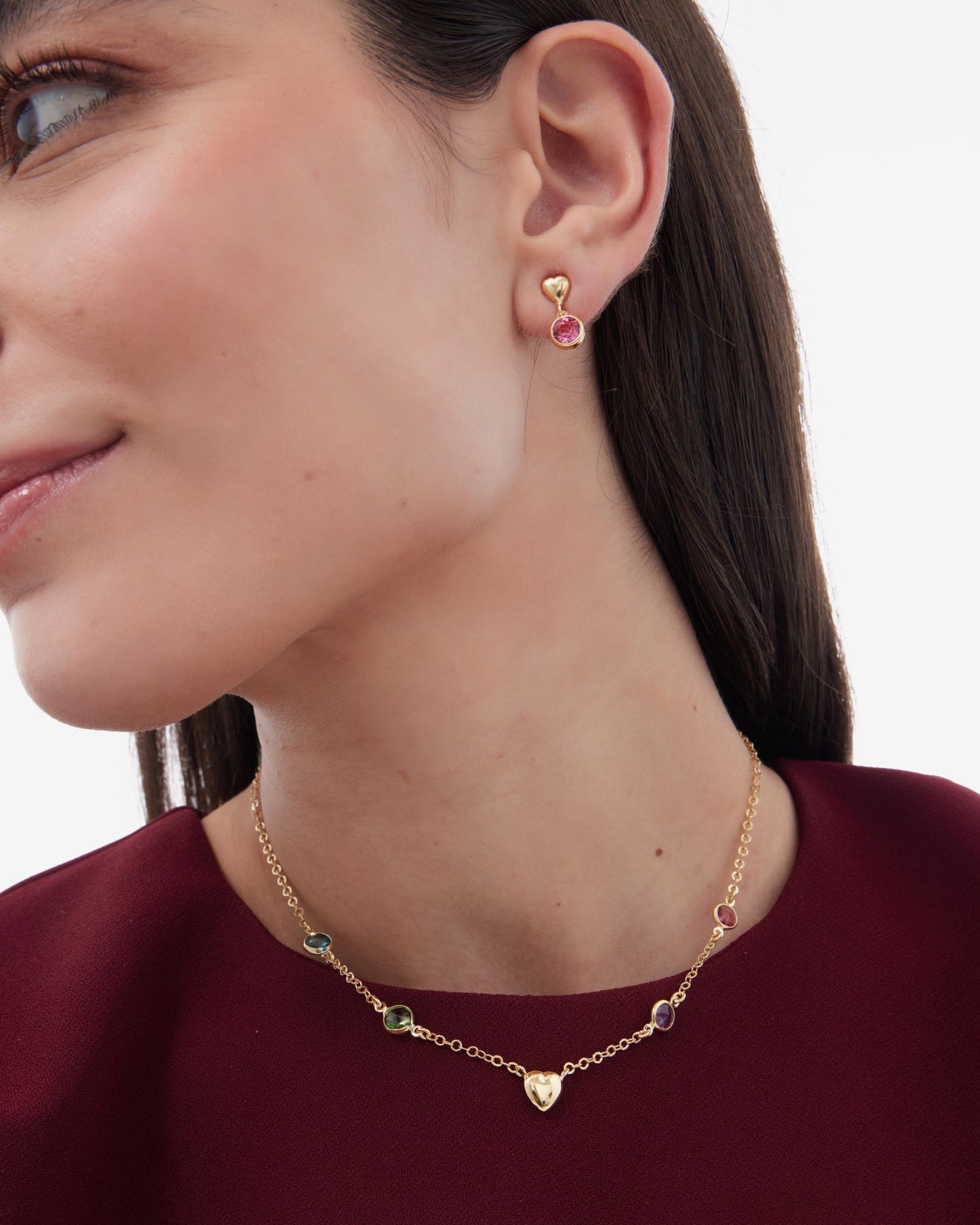 Pendientes cortos Muá corazón con cristal en plata baño oro