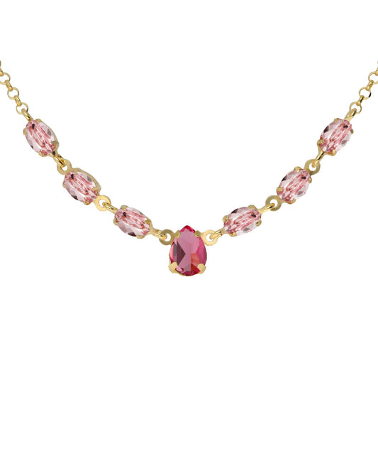 Collar corto Eau con cristal rosa en Plata baño Oro