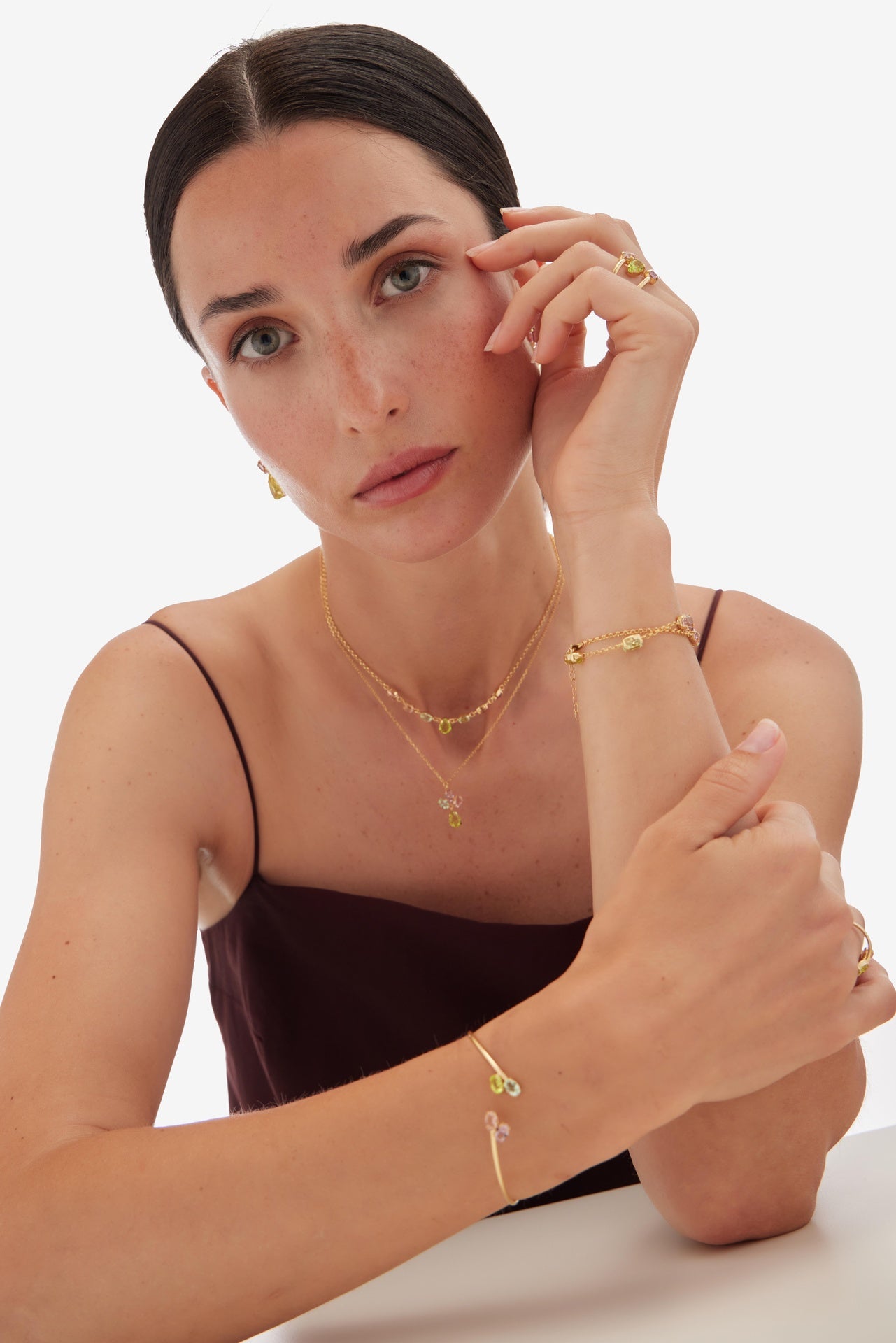Gold plated sterling silver short necklace from Amalfi with multicolor crystal