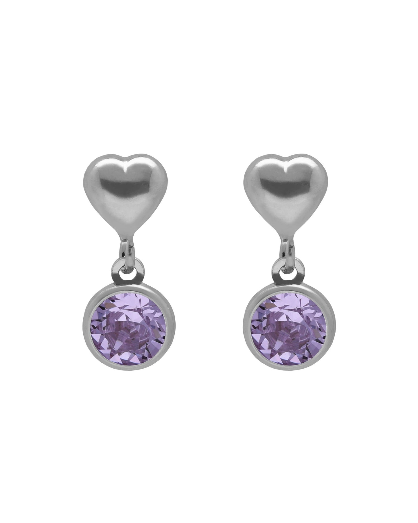 Pendientes cortos Muá corazón con cristal en plata baño rodio