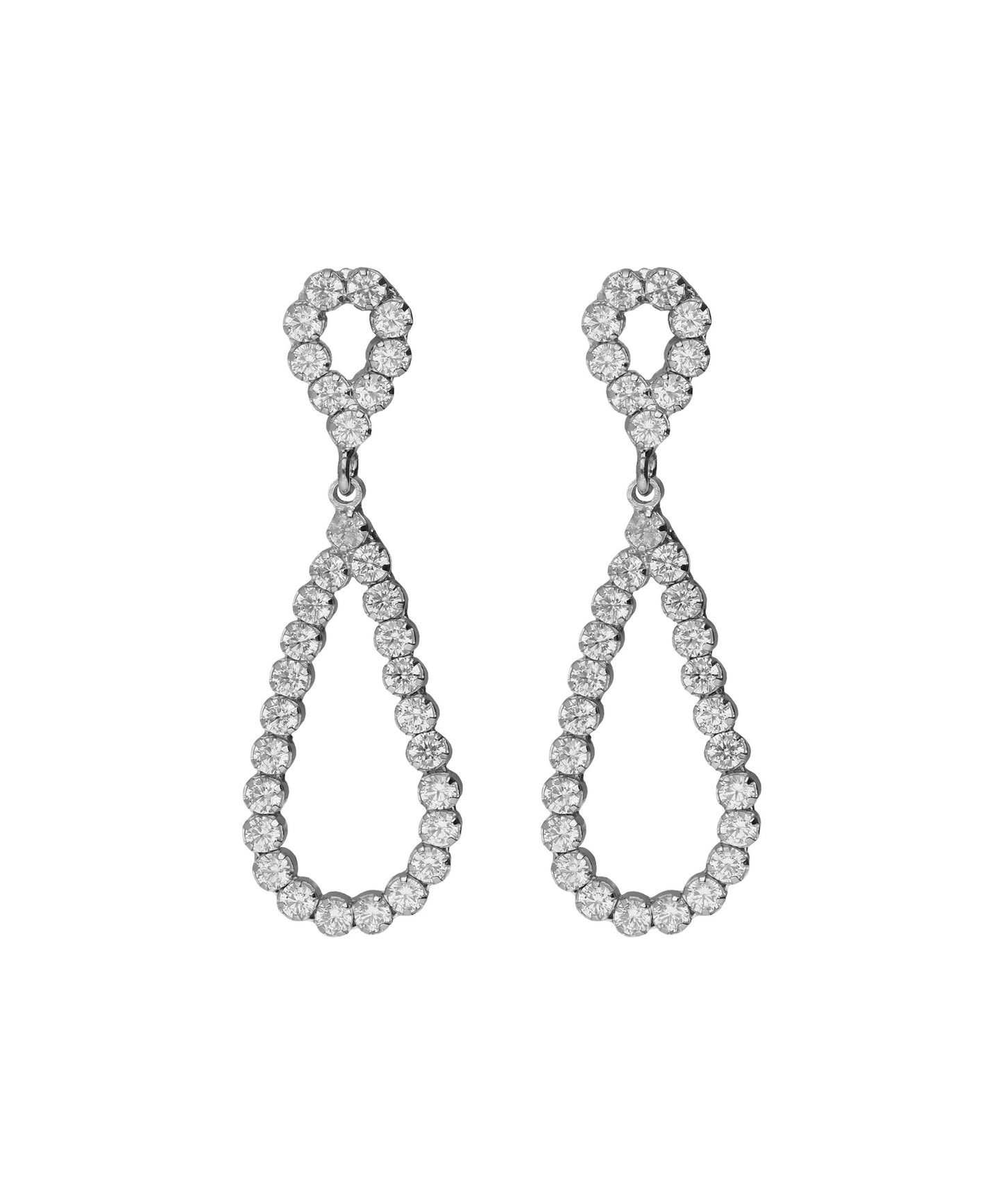Pendientes largos lágrima grande Lieve con cristal riviere blanco en Plata baño Rodio