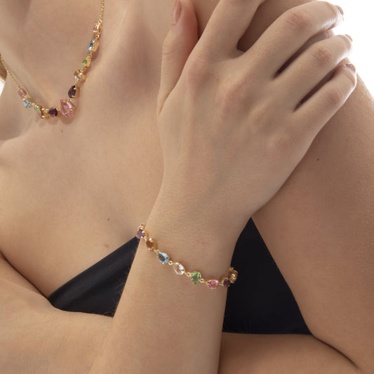 Pulsera Magnolia ajustable lágrima cristal color multicolor en Plata baño Oro