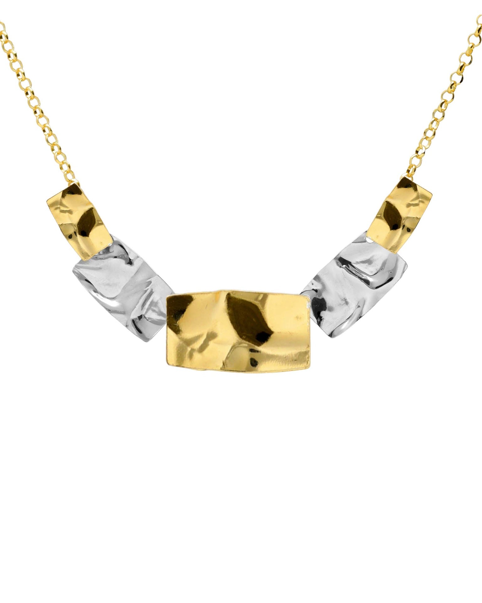Short necklace Avenue rectangular bicolour texture in Silver