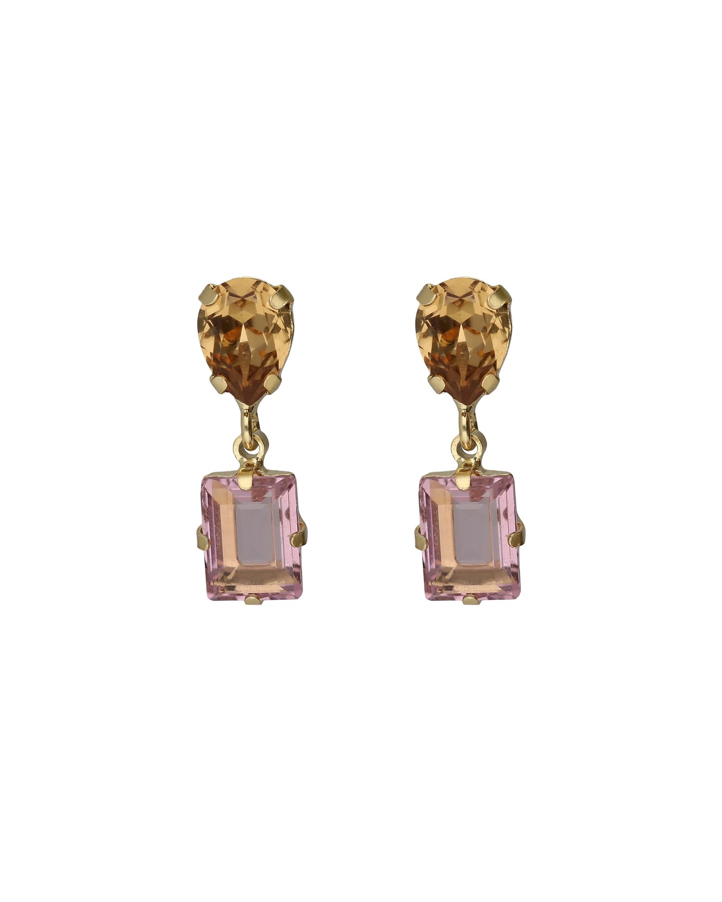Pendientes cortos Borea con cristal rosa y champán en Plata baño Oro