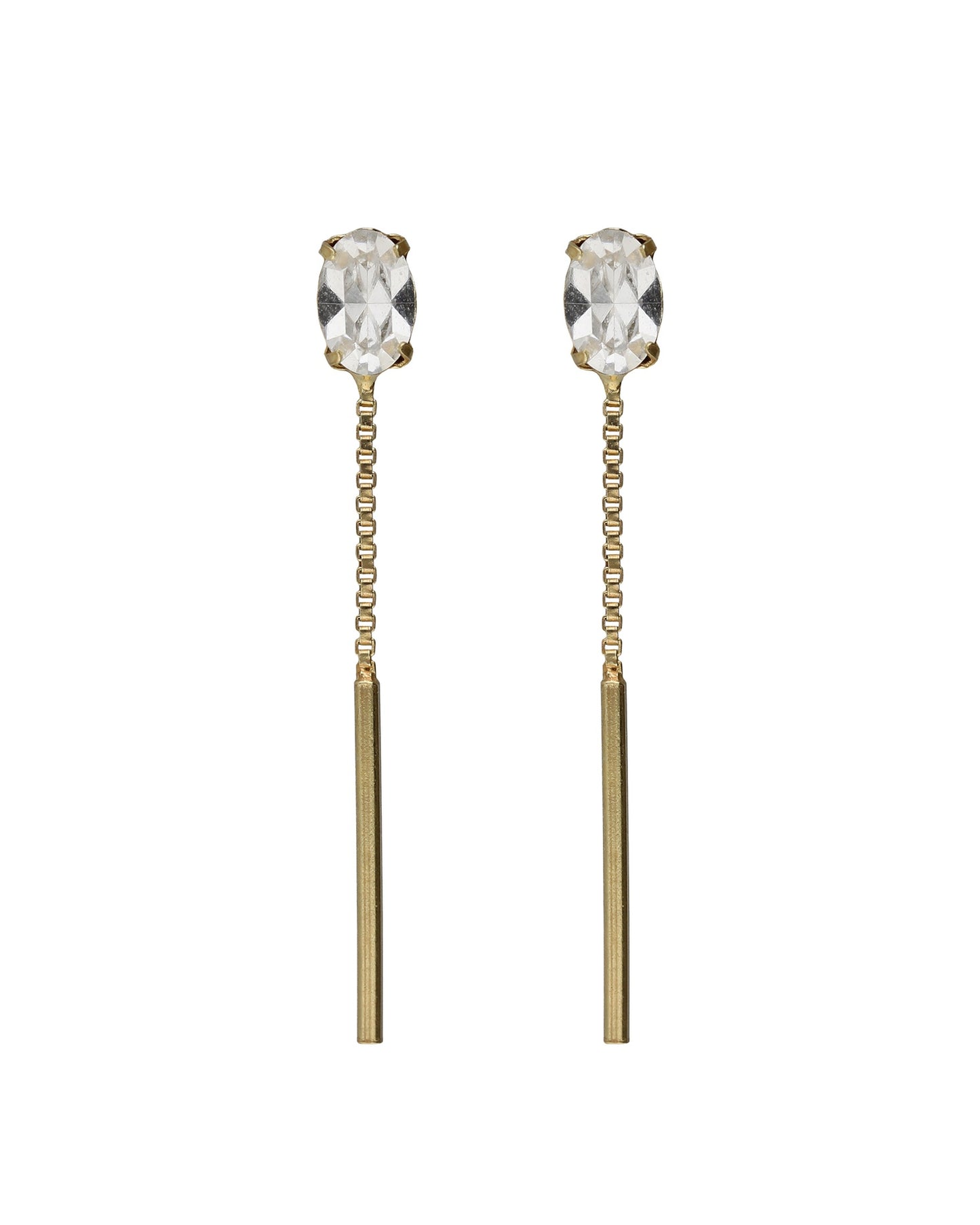 Pendientes largos oval Lieve con cristal blanco en Plata