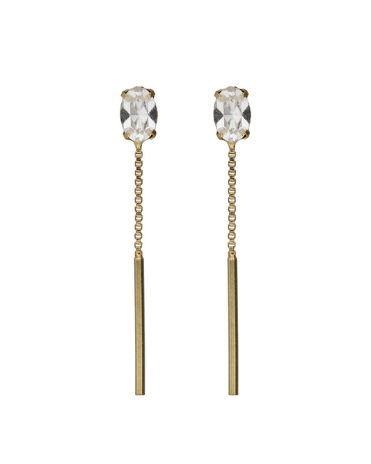 Pendientes largos oval Lieve con cristal blanco en Plata