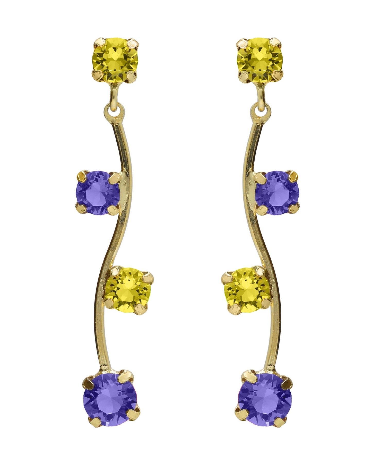 Pendientes largos Fleur árbol con cristal en Plata baño Oro