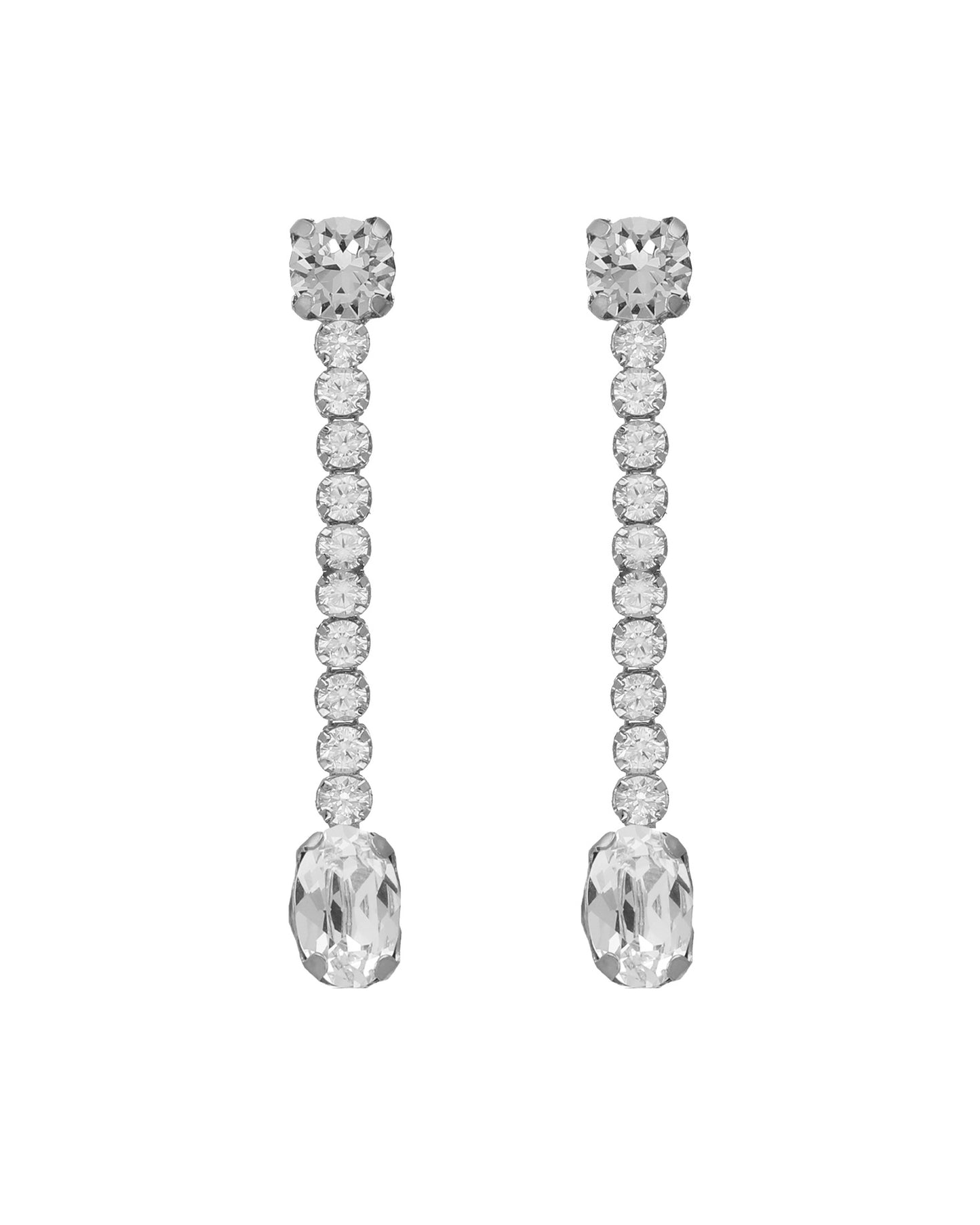 Pendientes largos Lieve con cristal riviere blanco en Plata