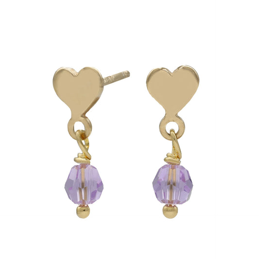 Pendientes cortos Alice corazón cristal morado en Plata baño Oro