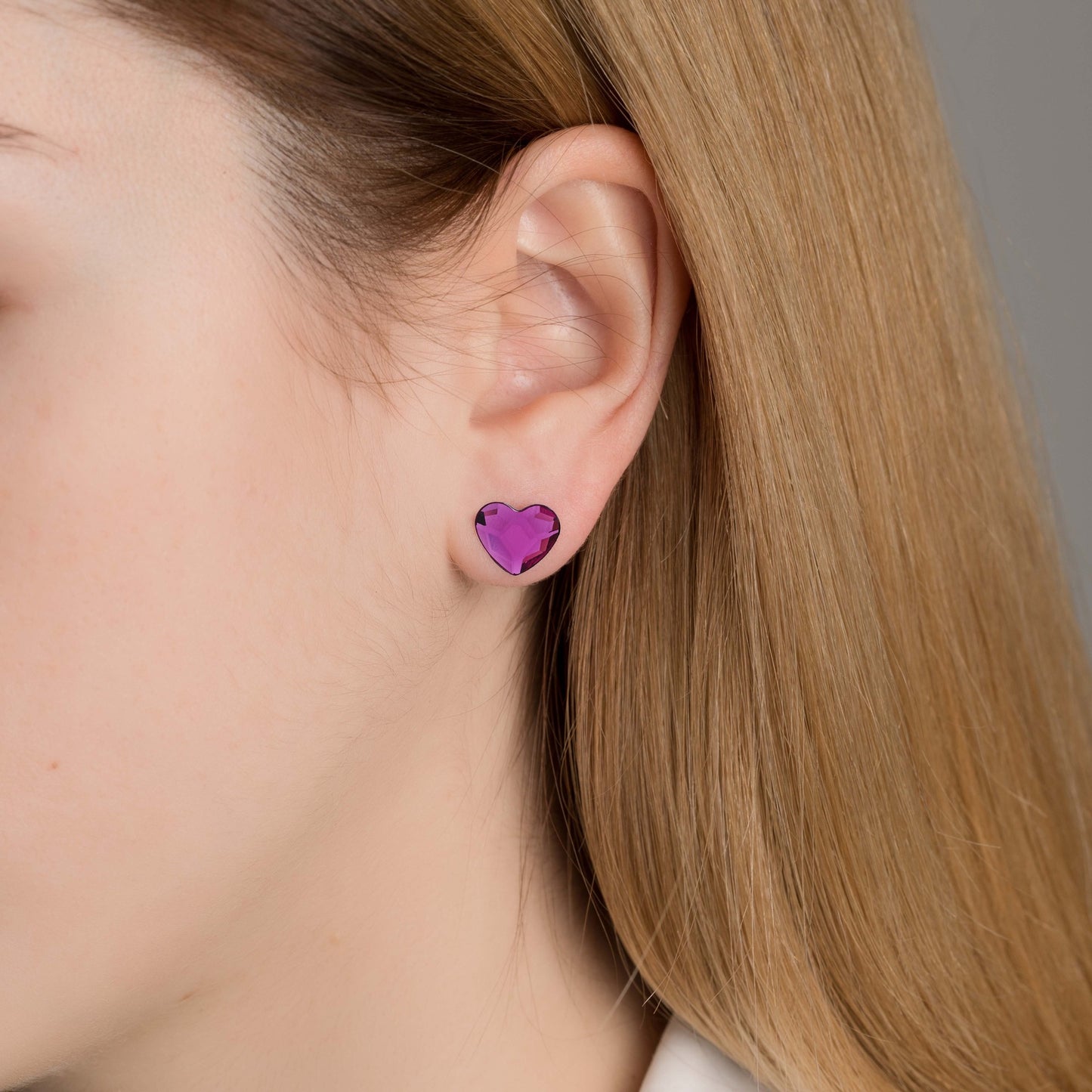 Pendientes botón Cuore corazón grande cristal en Plata baño rodio