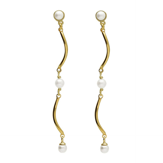 Pendientes largos Milan perla en Plata