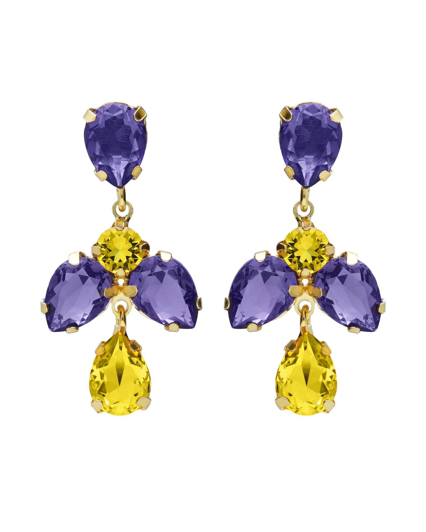 Pendientes largos Fleur lágrima con cristal en Plata baño Oro