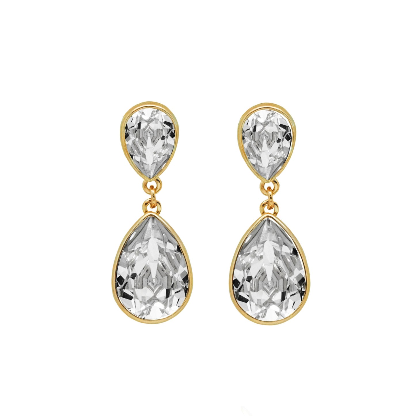 Pendientes largos Essential lágrima cristal en Plata baño Oro
