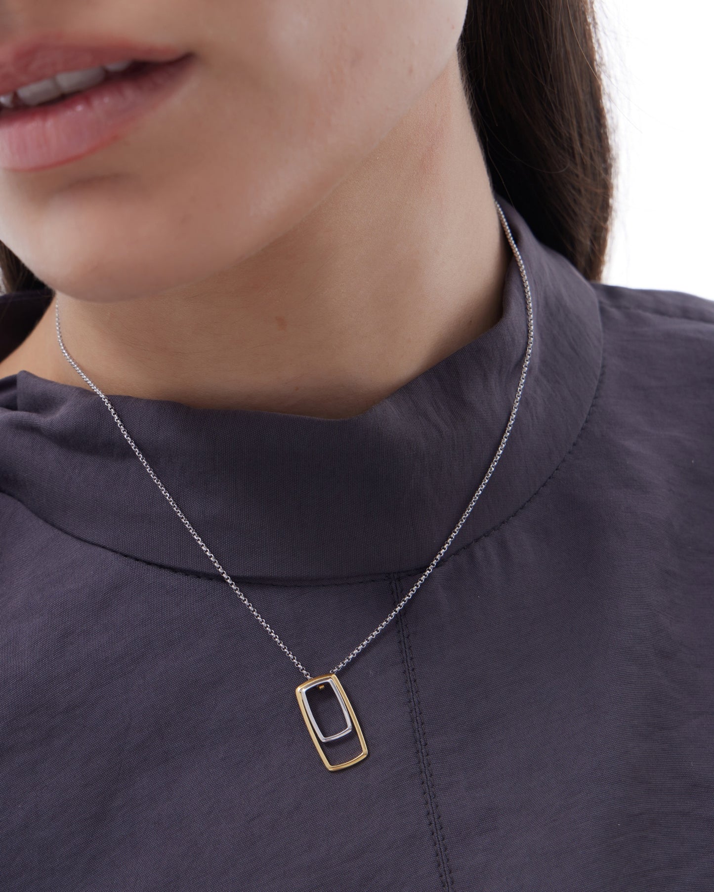 Short Avenue bicolour rectangular necklace in Silver