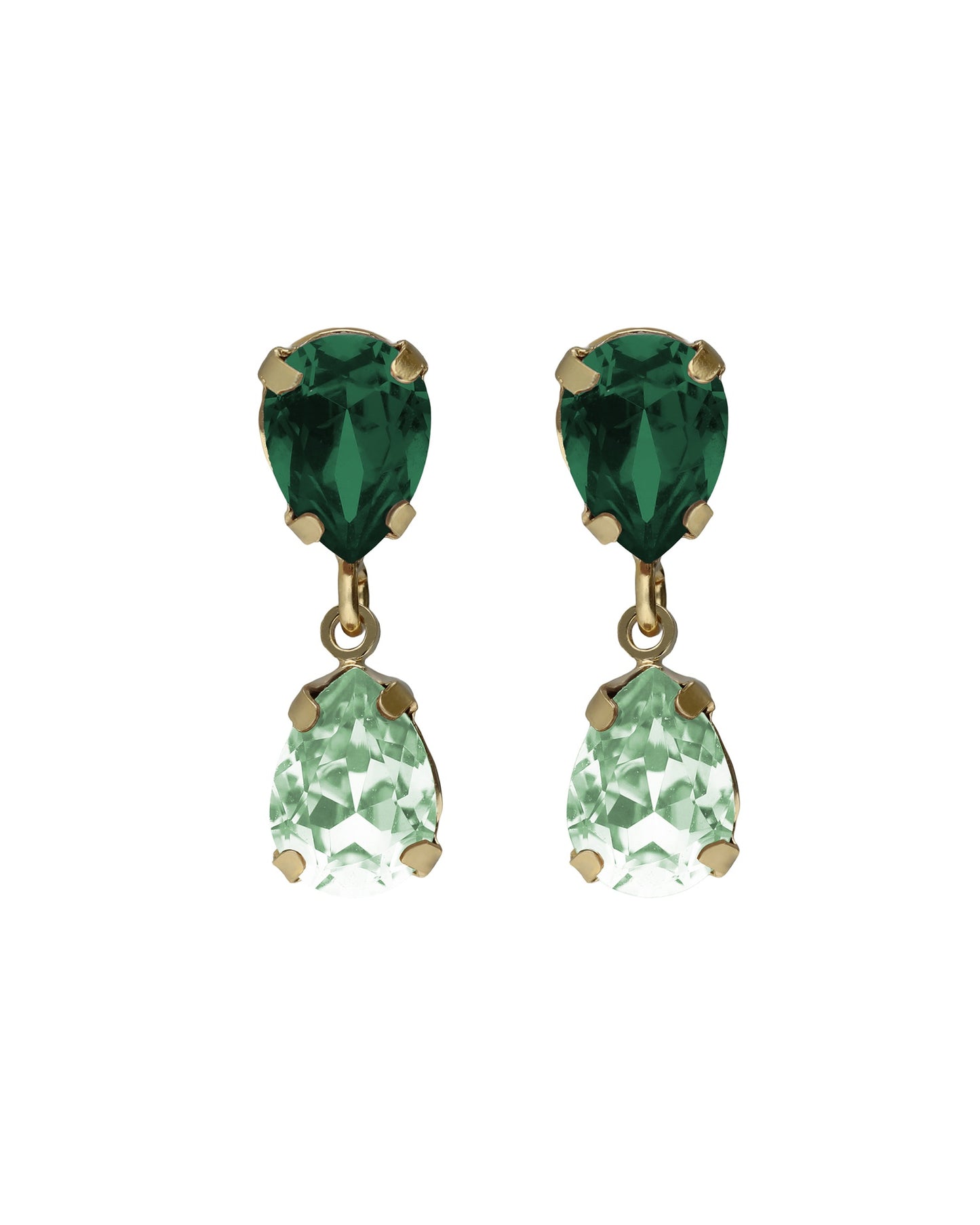 Pendientes cortos lágrima Birthstone con cristal en Plata baño Oro