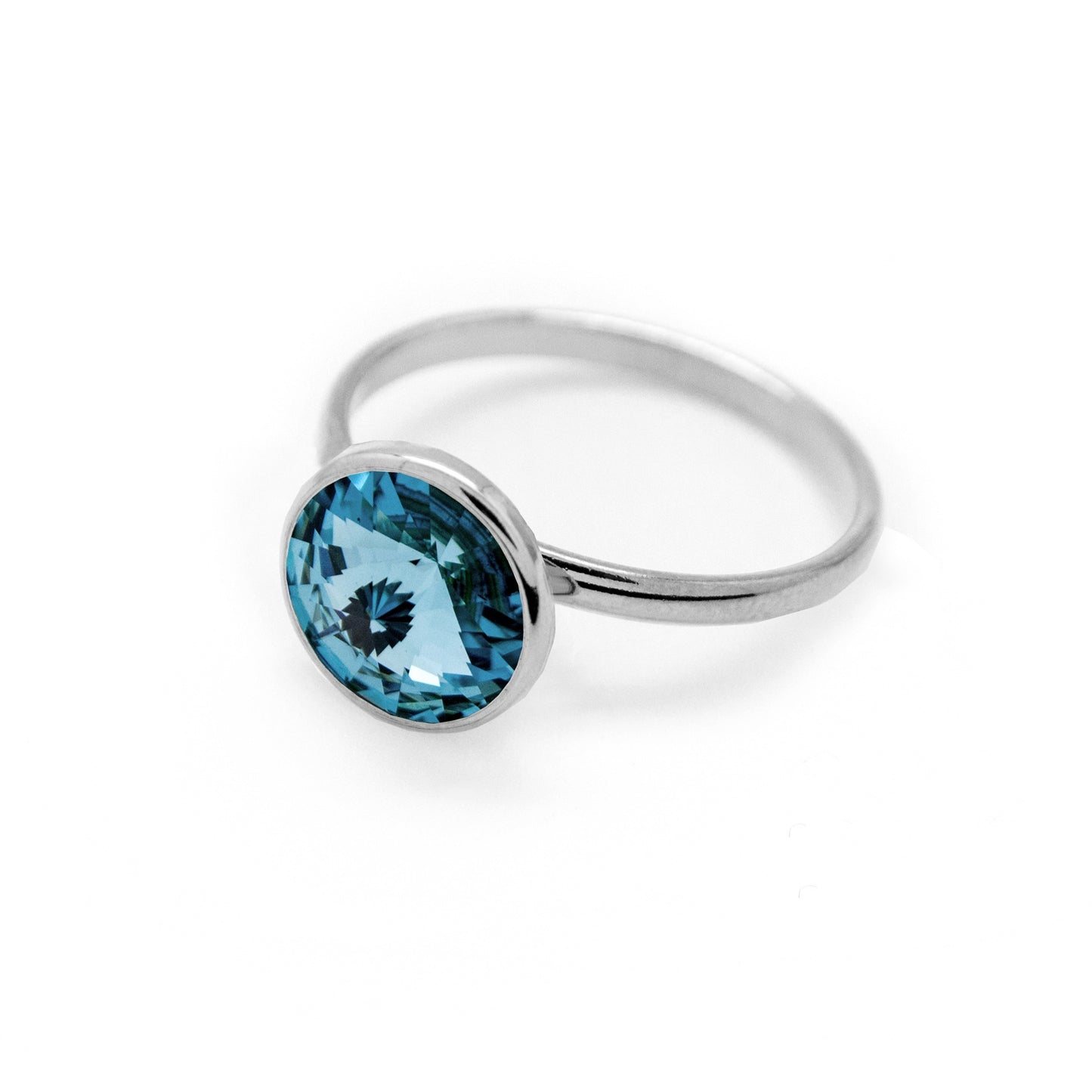 Anillo ajustable Basic 9mm círculo cristal en Plata baño Rodio