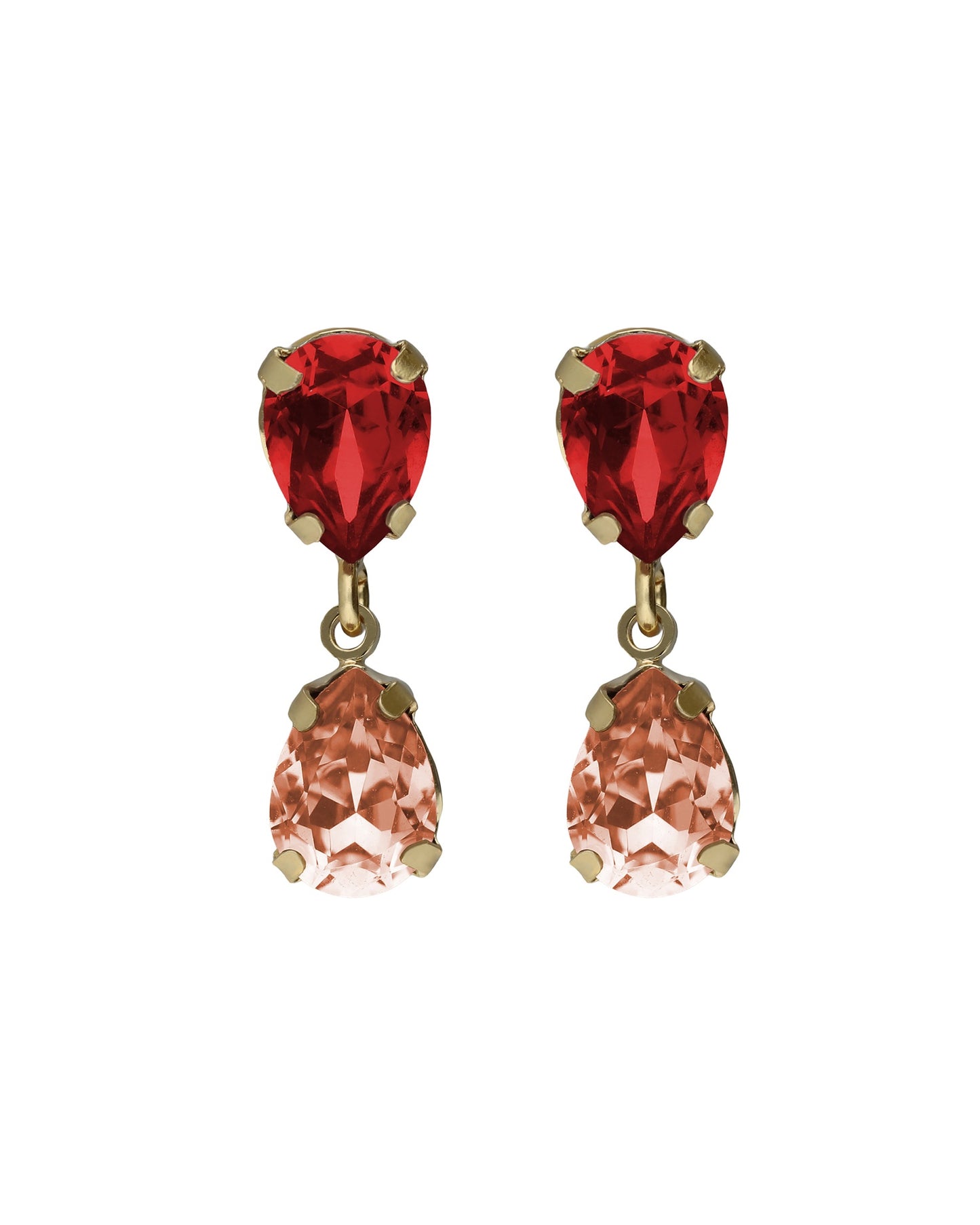 Pendientes cortos lágrima Birthstone con cristal en Plata baño Oro