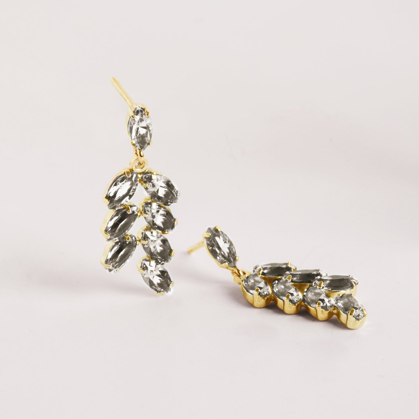Pendientes largos Estaciones cristal en Plata baño Oro