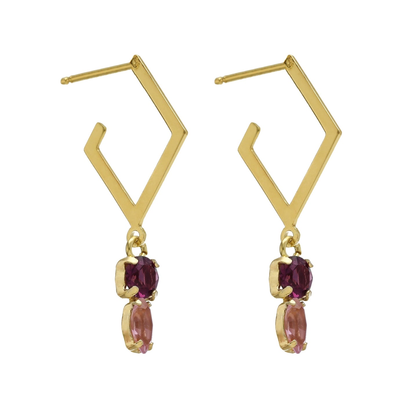 Pendientes aro Paris rombo cristal en Plata baño Oro
