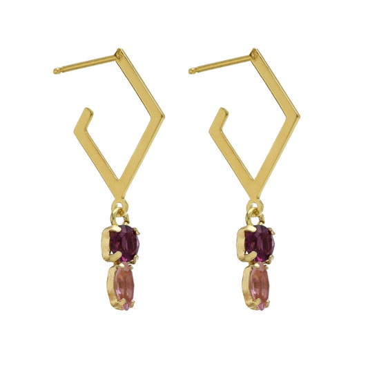 Pendientes aro Paris rombo cristal en Plata baño Oro
