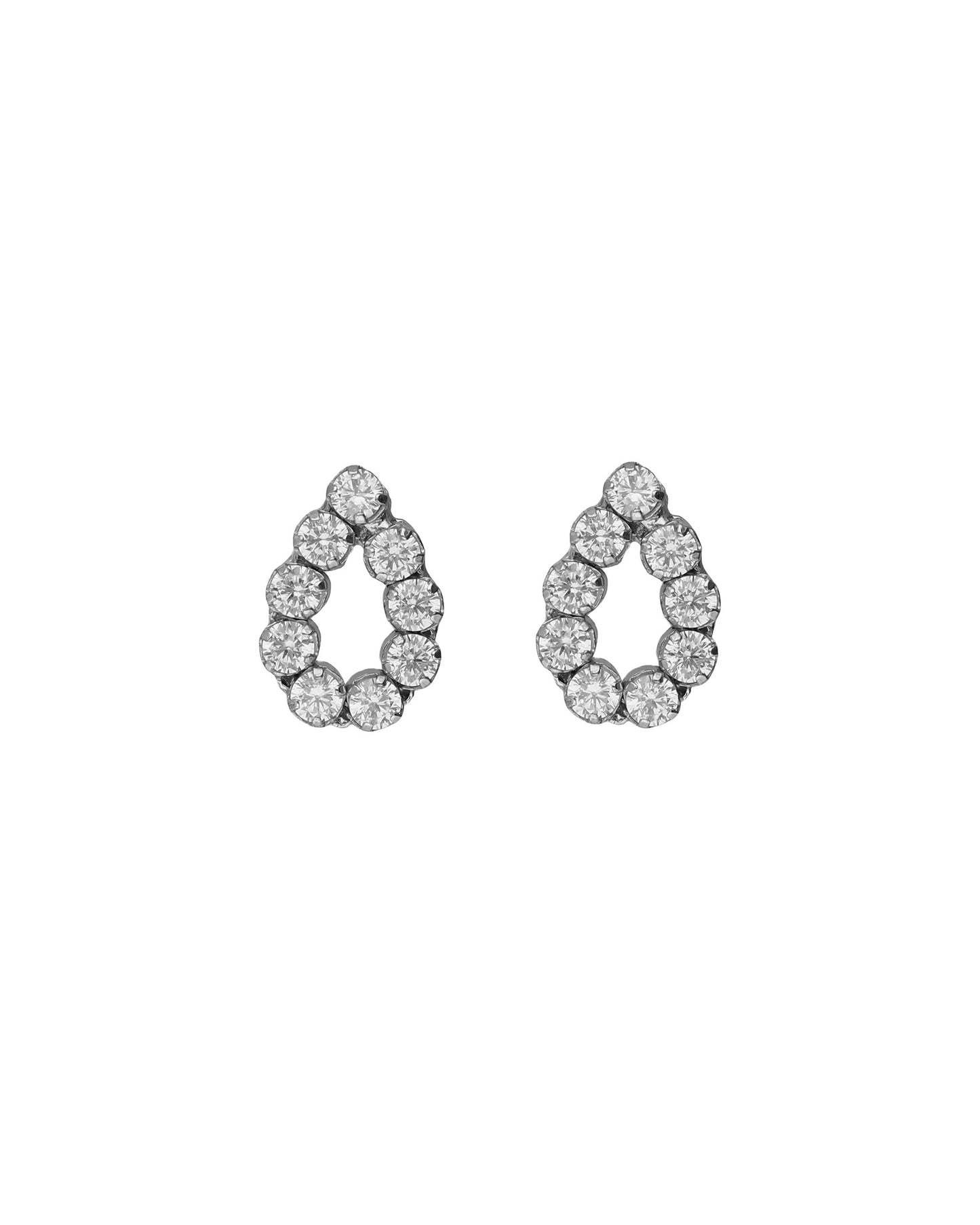 Pendientes botón lágrima pequeña Lieve con cristal riviere blanco en Plata baño Rodio