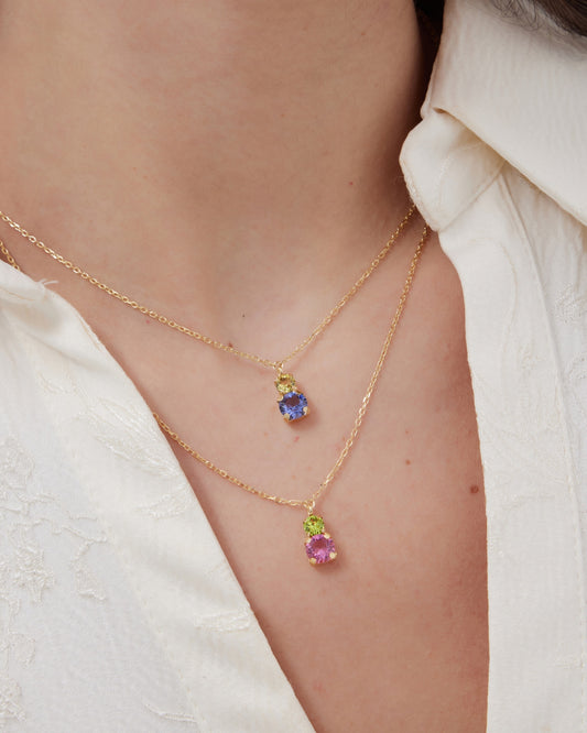 Collar corto Fleur con cristal en Plata baño Oro