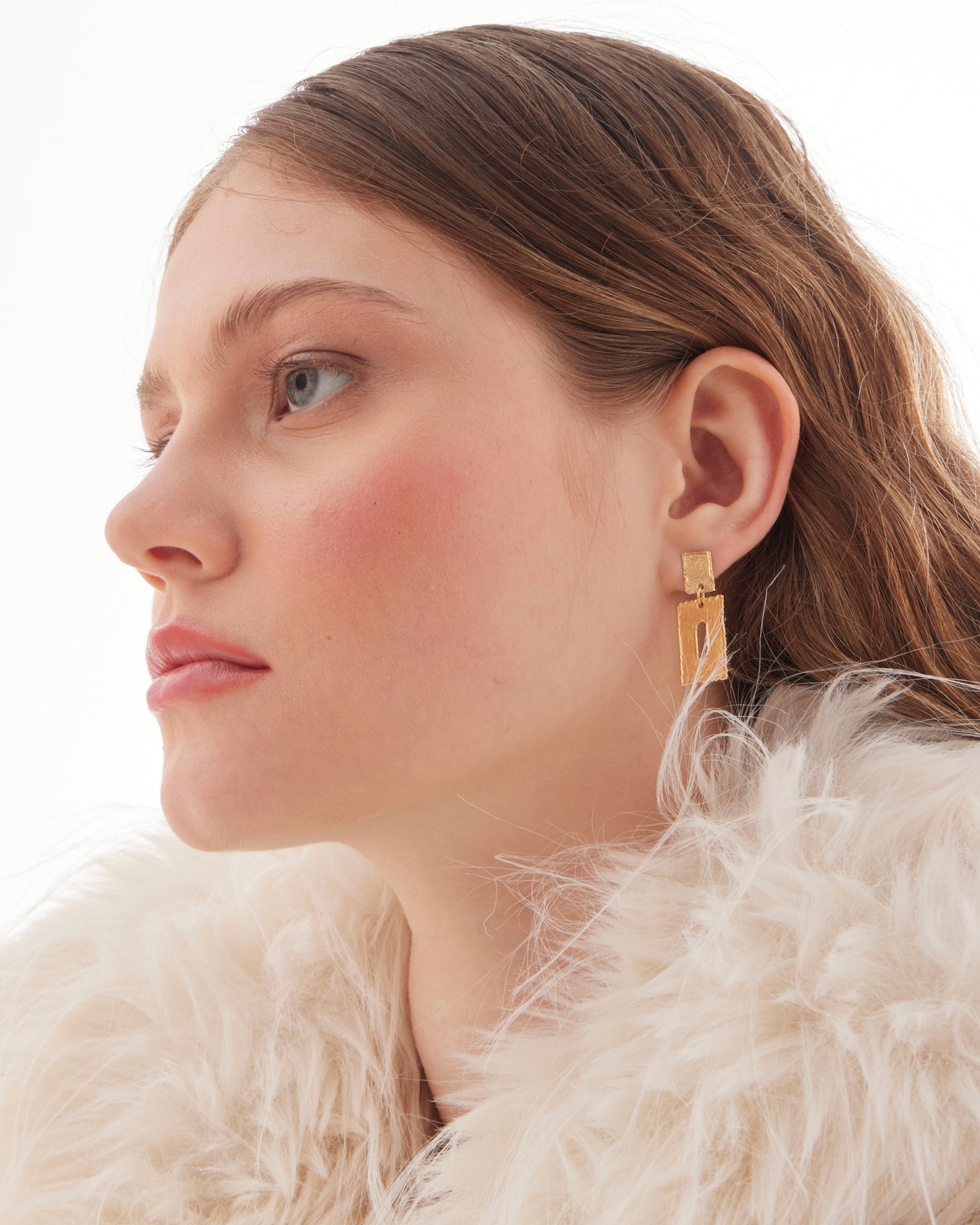 Pendientes cortos textura rectángulo Alaska en Plata