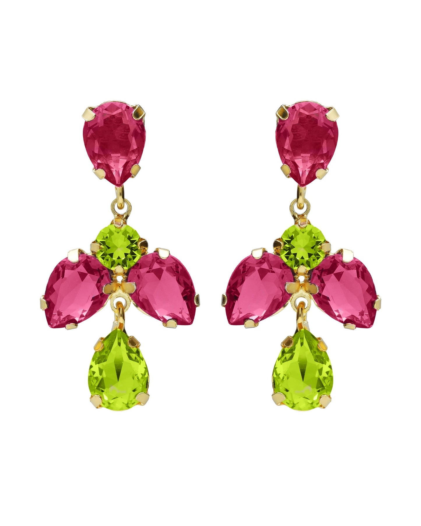 Pendientes largos Fleur lágrima con cristal en Plata baño Oro