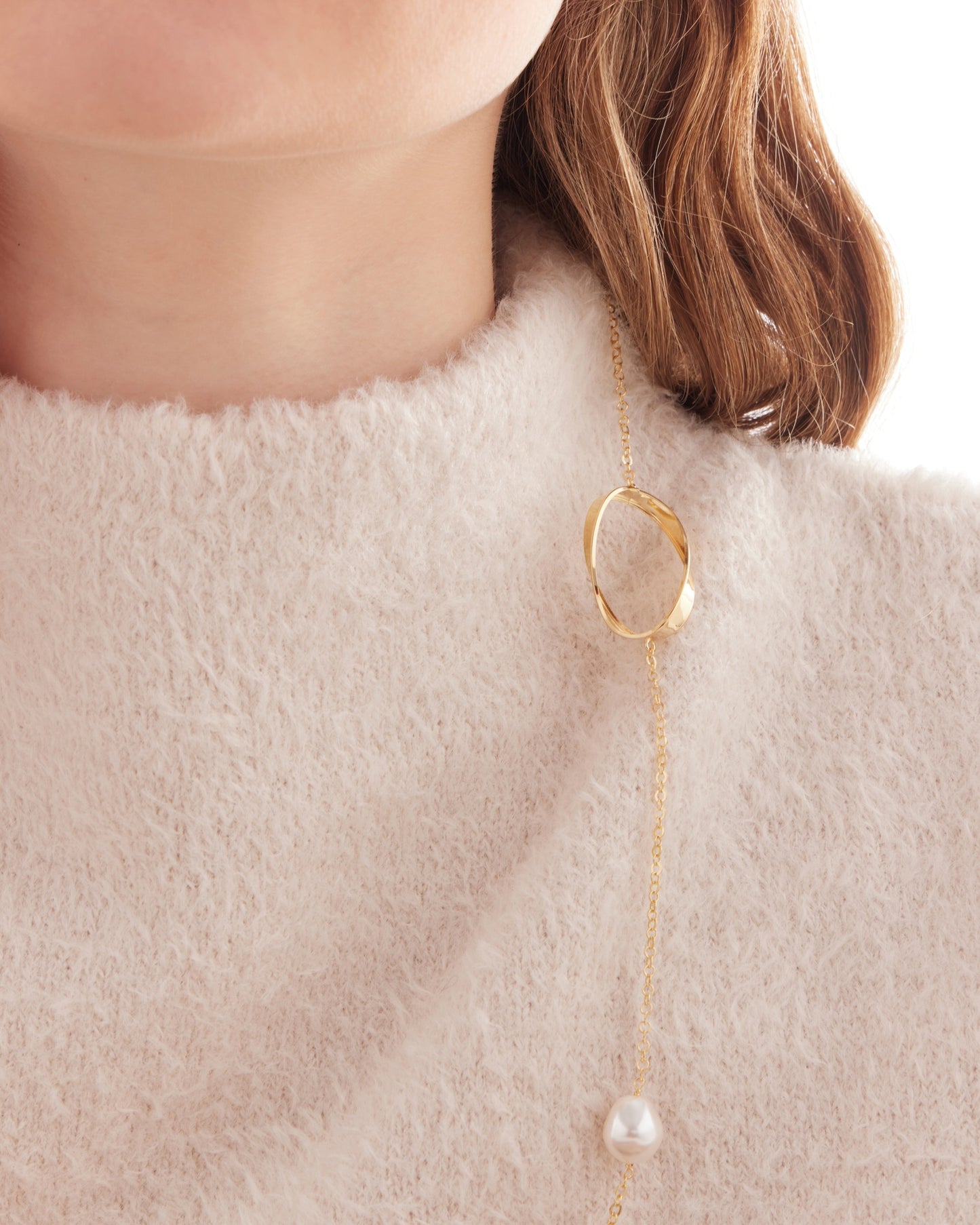 Collar largo 95cm espiral Sera con perla barroca en Plata baño Oro