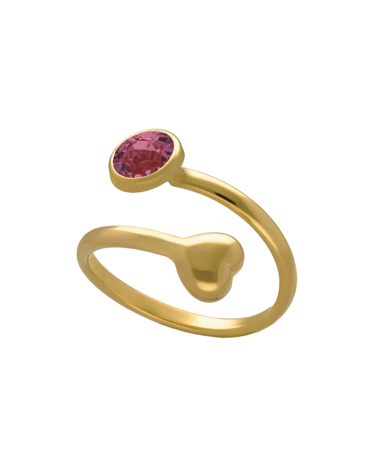 Anillo ajustable Muá corazón con cristal en plata baño oro