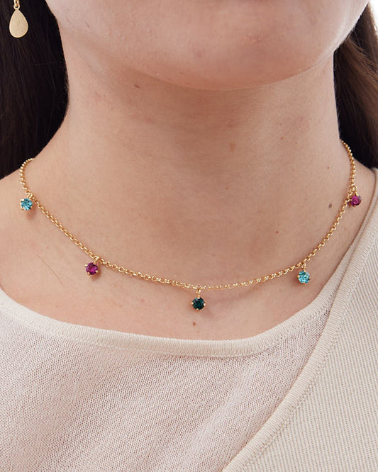 Collar corto Azure con cristal multicolor en Plata baño Oro