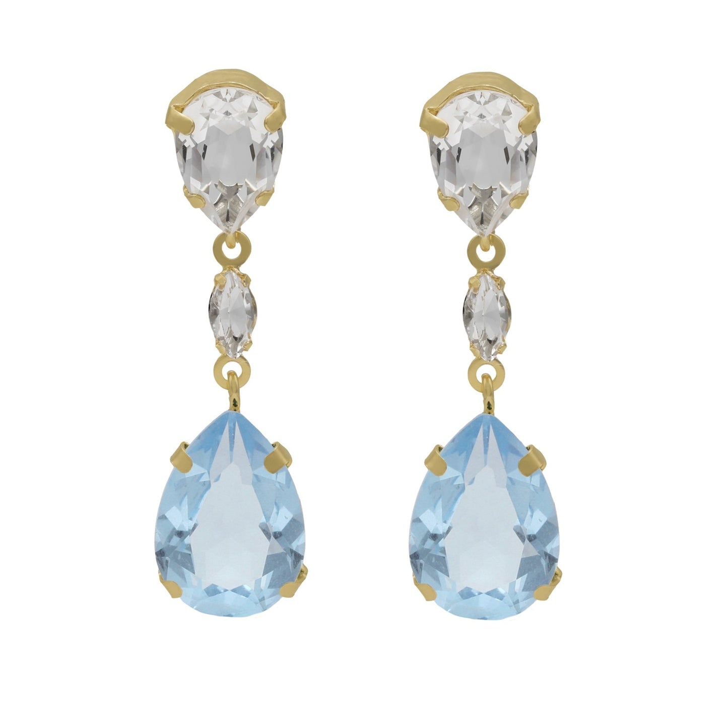 Pendientes largos Jasmine lágrima cristal en Plata baño Oro