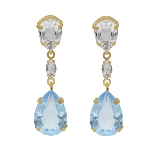 Pendientes largos Jasmine lágrima cristal en Plata baño Oro
