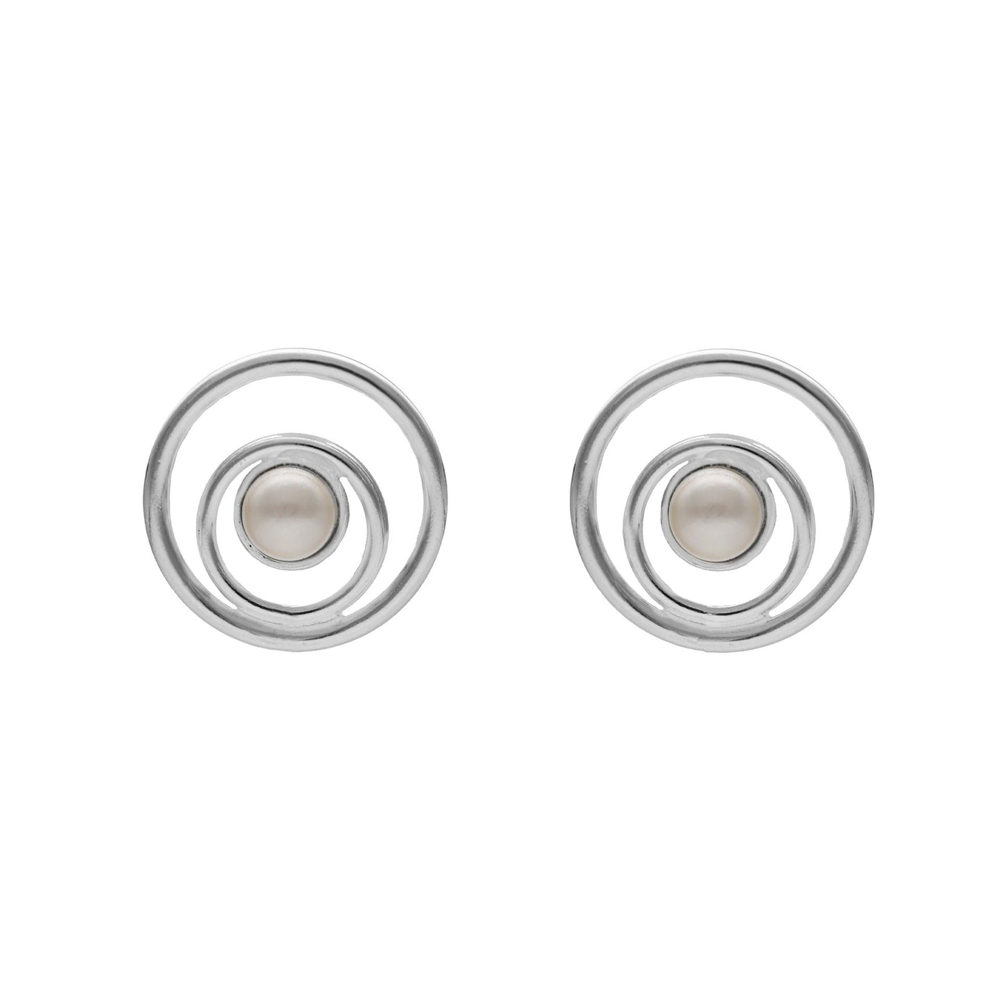 Pendientes botón Perlite círculo perla en Plata