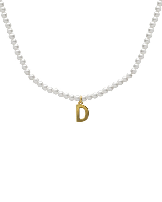 Collar corto personalizado Solene una letra con perla en Plata baño Oro