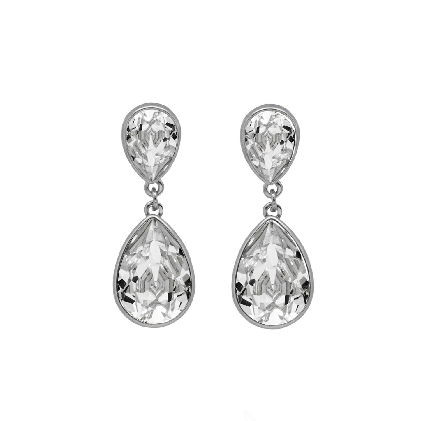 Pendientes largos Essential lágrima cristal en Plata baño rodio