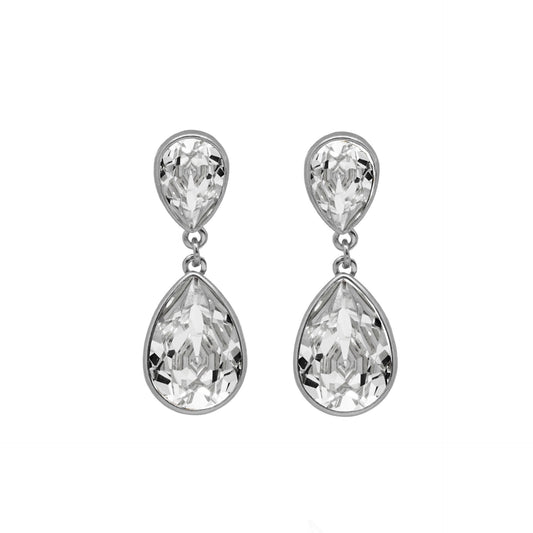 Pendientes largos Essential lágrima cristal en Plata baño rodio